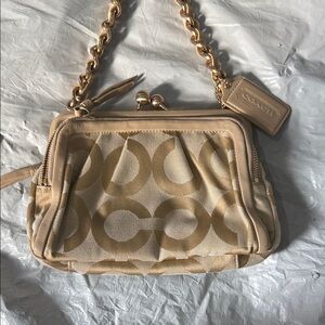 Coach Tan & Cream Signature Mini Chain-Handle Bag .